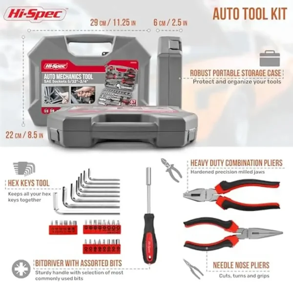 67pc SAE Mechanics Tool Kit Set Car Motorcycle RV Repairs Sockets Ratchet Wrench Extension Bars Precision Control Portable - Image 4