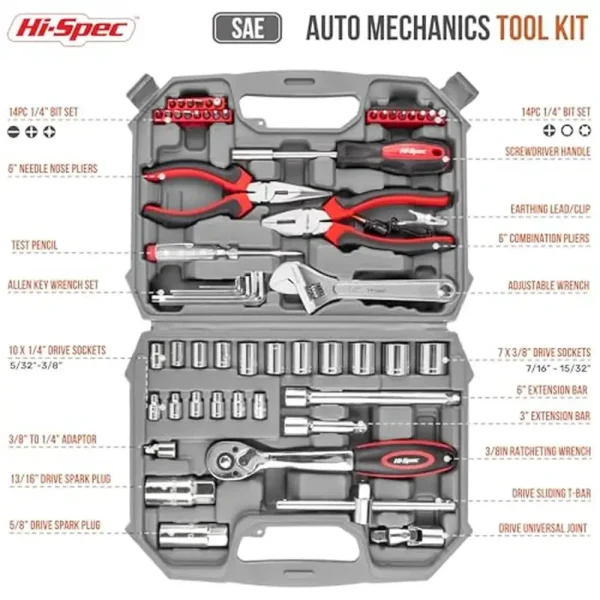 67pc SAE Mechanics Tool Kit Set Car Motorcycle RV Repairs Sockets Ratchet Wrench Extension Bars Precision Control Portable - Image 2