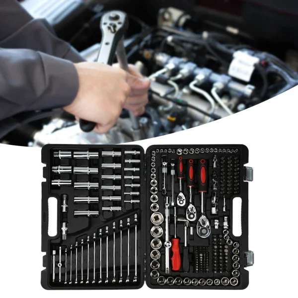 New 215Pcs Car DIY Repair Tool Kit 1/4in 3/8in 1/2in Socket Sets Ratchet Torque Wrench Combo Auto Repairing Sets Mechanic Tool