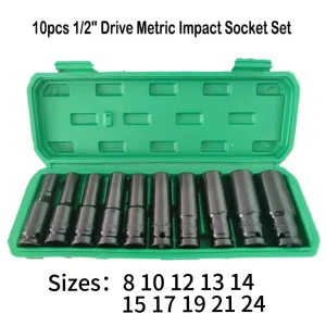 10pcs 1/2" Drive Metric Impact Socket Set Universal Socket Metric Drive Deep Socket Set Wrench for Air Pneumatic Repair Tools