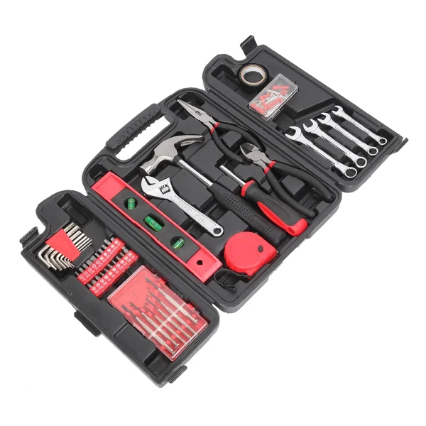 US Stock 136pcs Tool Set Red Mechanic Tools Long Nose Plier Diagonal Cutting Plier Combination Wrench Screwdriver Measure Tape